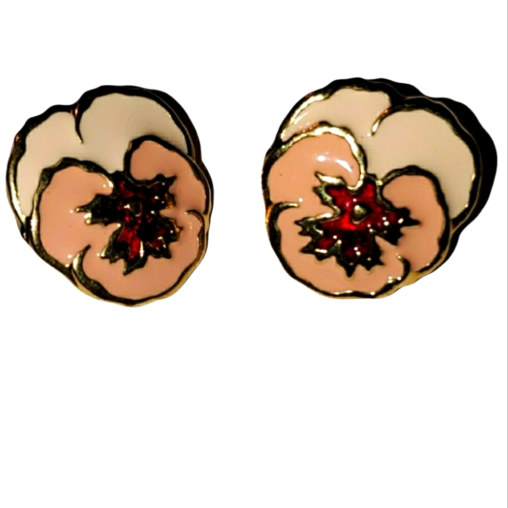 Pink Pansy Earrings Pierced Posts